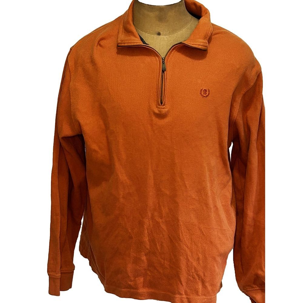 Izod Mens 1/4 Zip Up Sweater Size L Orange Cotton Blend Pullover Long Sleeve